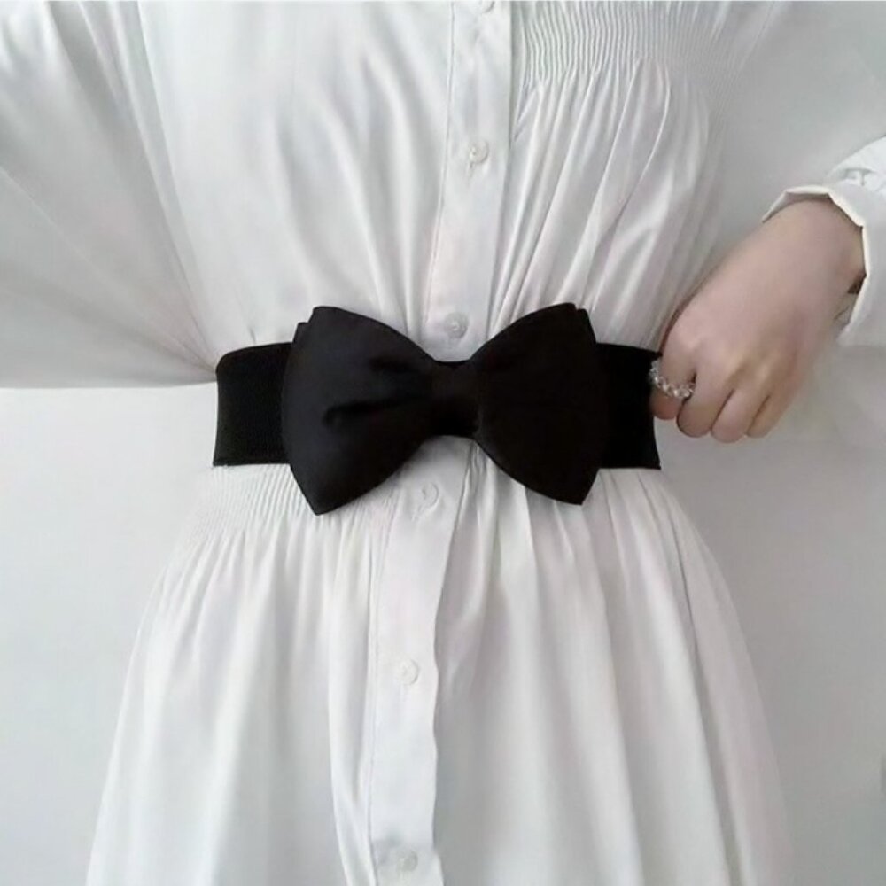 NEW Bow Elastic Waistband Snap Button Belt, One Size
